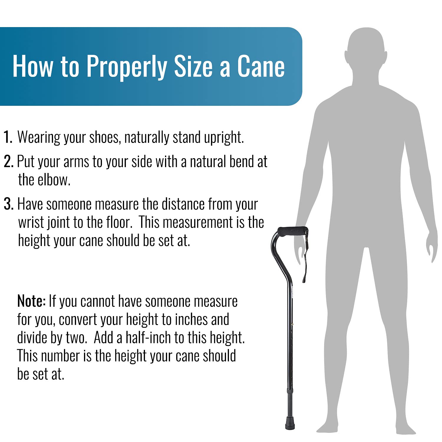 DMI Walking Cane and Walking Stick for Adult Men and Women, FSA Eligible, Lightweight and Adjustable from 30-39 Inches, Supports up to 250 Pounds with Ergonomic Hand Grip and Wrist Strap, Black