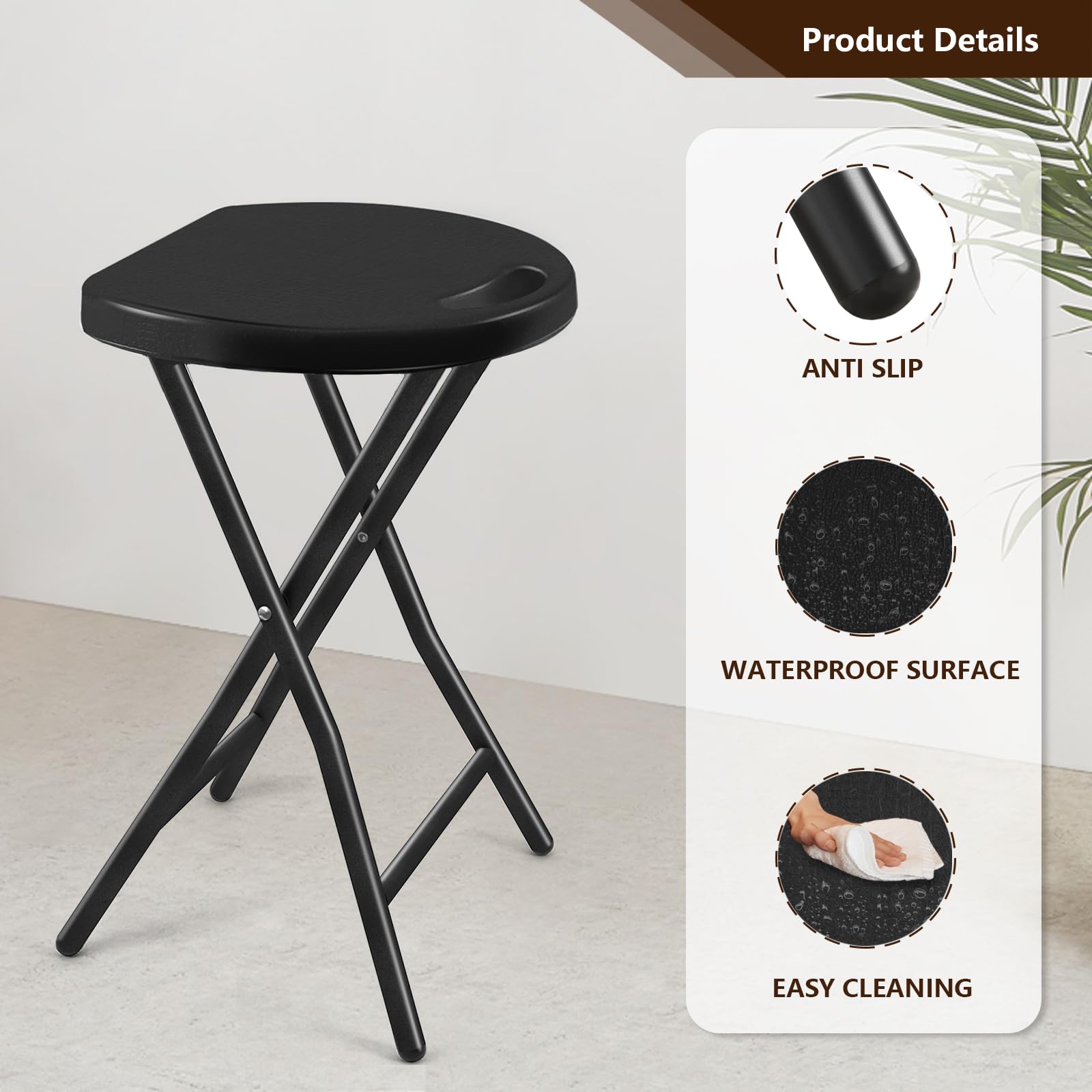 TAVR Furniture Portable Folding Chair with Handle, Heavy Duty Round Fold Stool Chair with 500lbs Capacity for Adults, 18 Inch Foldable Stool for Dorm, Kitchen, Vanity, Church and Outdoor use