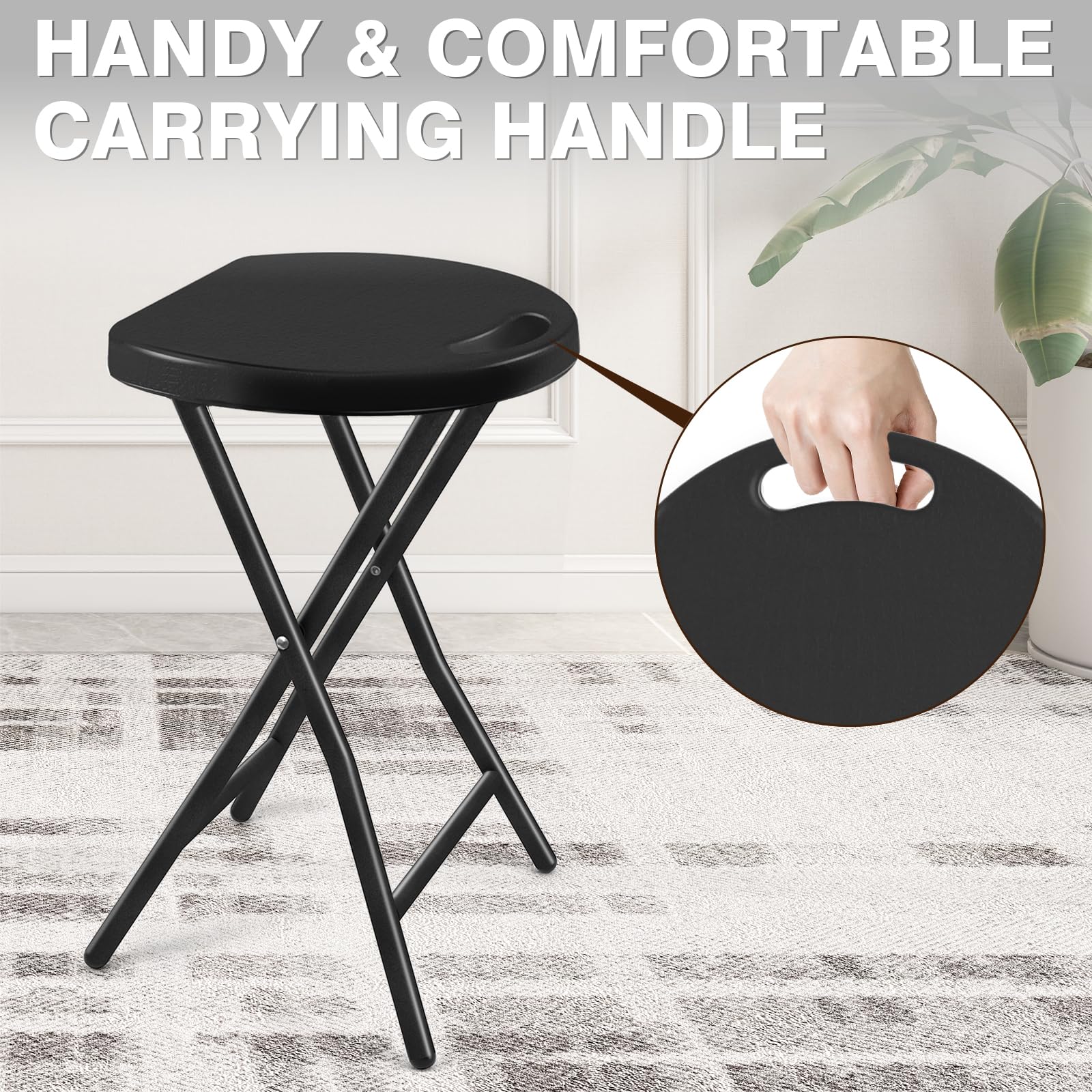 TAVR Furniture Portable Folding Chair with Handle, Heavy Duty Round Fold Stool Chair with 500lbs Capacity for Adults, 18 Inch Foldable Stool for Dorm, Kitchen, Vanity, Church and Outdoor use