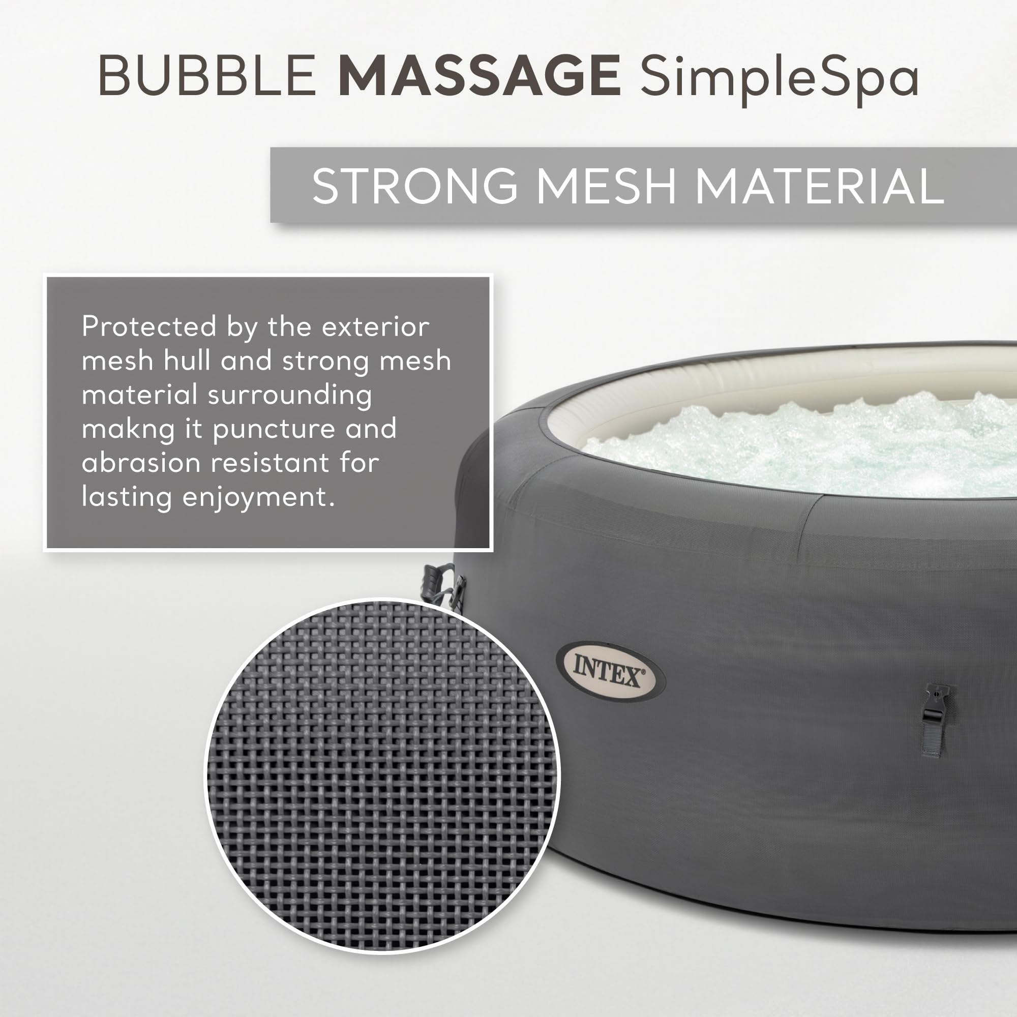 INTEX 28483E SimpleSpa Bubble Massage Spa: includes Insulated Cover – Built-in QuickFill Inflation – Soothing Jets – 4 Person Capacity – 77" x 26"