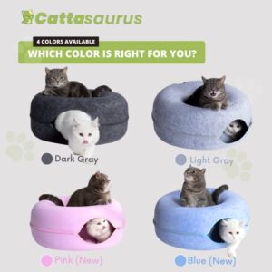 CATTASAURUS Peekaboo Cat Cave for Multiple & Large Cats Up to 30 Lbs, Scratch Detachable & Washable Tunnel Bed (Light Gray, Large)