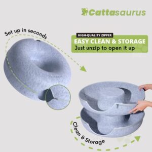 CATTASAURUS Peekaboo Cat Cave for Multiple & Large Cats Up to 30 Lbs, Scratch Detachable & Washable Tunnel Bed (Light Gray, Large)