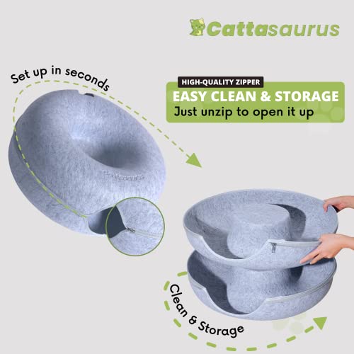 CATTASAURUS Peekaboo Cat Cave for Multiple & Large Cats Up to 30 Lbs, Scratch Detachable & Washable Tunnel Bed (Light Gray, Large)