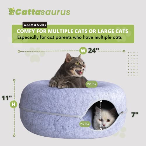 CATTASAURUS Peekaboo Cat Cave for Multiple & Large Cats Up to 30 Lbs, Scratch Detachable & Washable Tunnel Bed (Light Gray, Large)