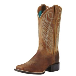 ariat womens round up wide square toe western boot powder brown 8.5