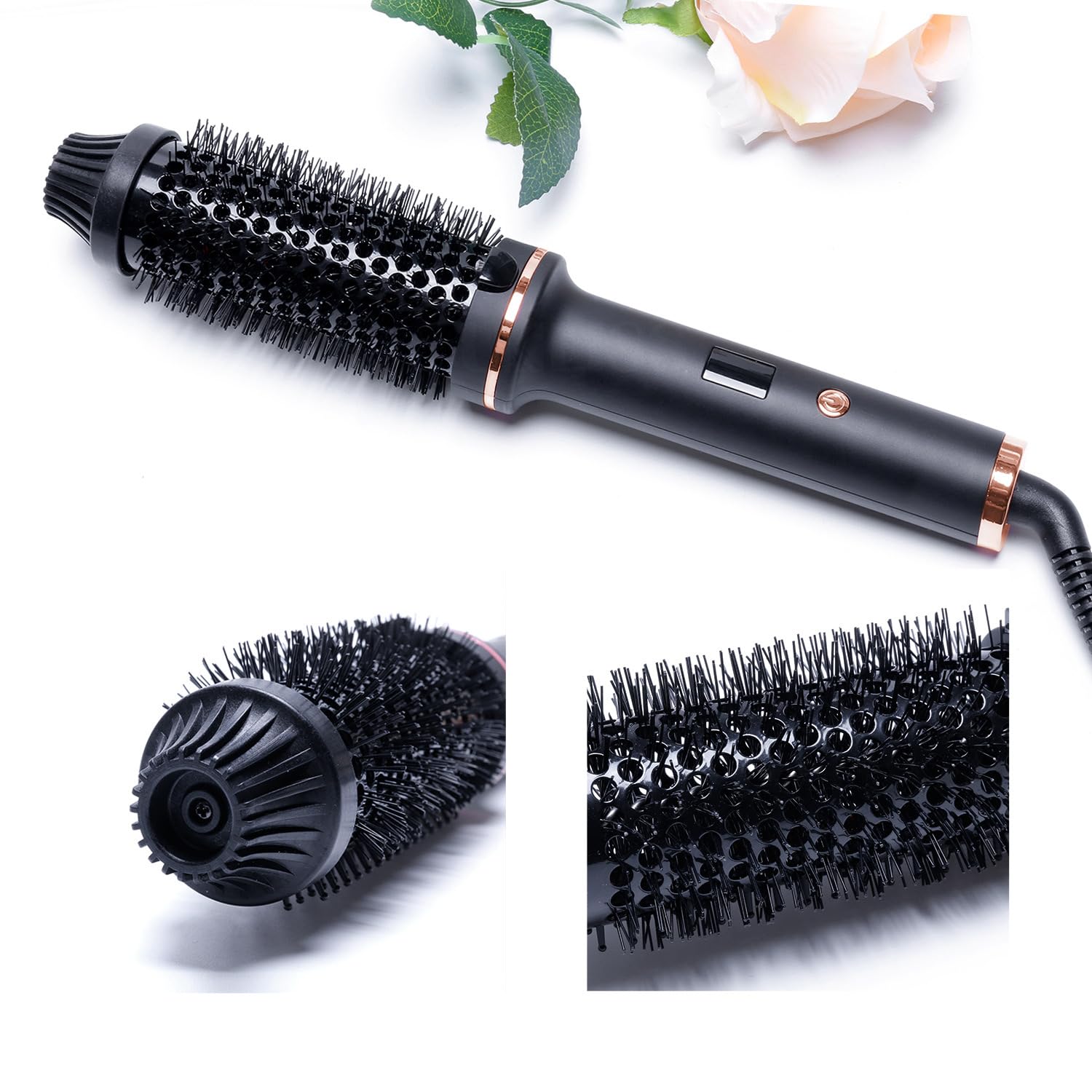 AIKO Thermal Brush for Blowout Look, 1.25 Inch Ceramic Tourmaline Ionic Heated Round Brush for Smooth, Natrual and Voluminous Curls, Digital Display, Fast Heat-Up, Dual Voltage, Travel Friendly