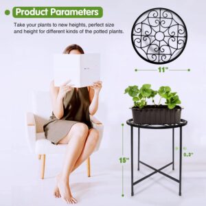 15" Tall Metal Plant Stand, 2 Pack 11" Wide Round Plant Stand for Flower Pots Up to 100lbs, Rustproof Iron Plant Holder for Indoor Outdoor Use, Easy Assemble Flower Stand for Home Garden Display
