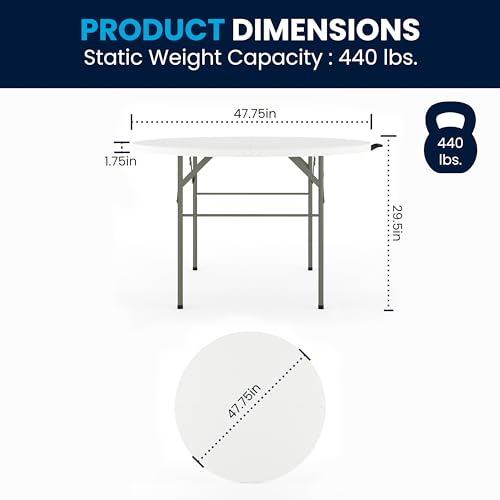 Flash Furniture Freeman 4' Round Plastic Folding Event Table with Carrying Handle, Bi-Fold Portable Banquet Table for Indoor/Outdoor Events, White