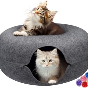 MAMI&BABI Cat Cave for Indoor Cats, Cat Donut Cat Tunnel Bed, Scratch Resistant Cat Toys for Medium Cats up to 9 lbs