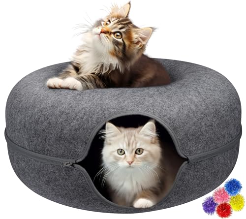 MAMI&BABI Cat Cave for Indoor Cats, Cat Donut Cat Tunnel Bed, Scratch Resistant Cat Toys for Medium Cats up to 9 lbs