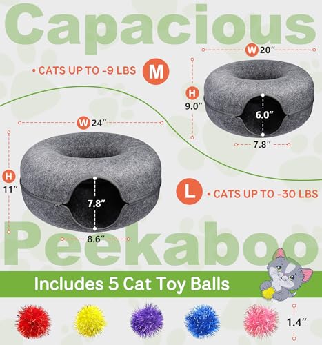 MAMI&BABI Cat Cave for Indoor Cats, Cat Donut Cat Tunnel Bed, Scratch Resistant Cat Toys for Medium Cats up to 9 lbs