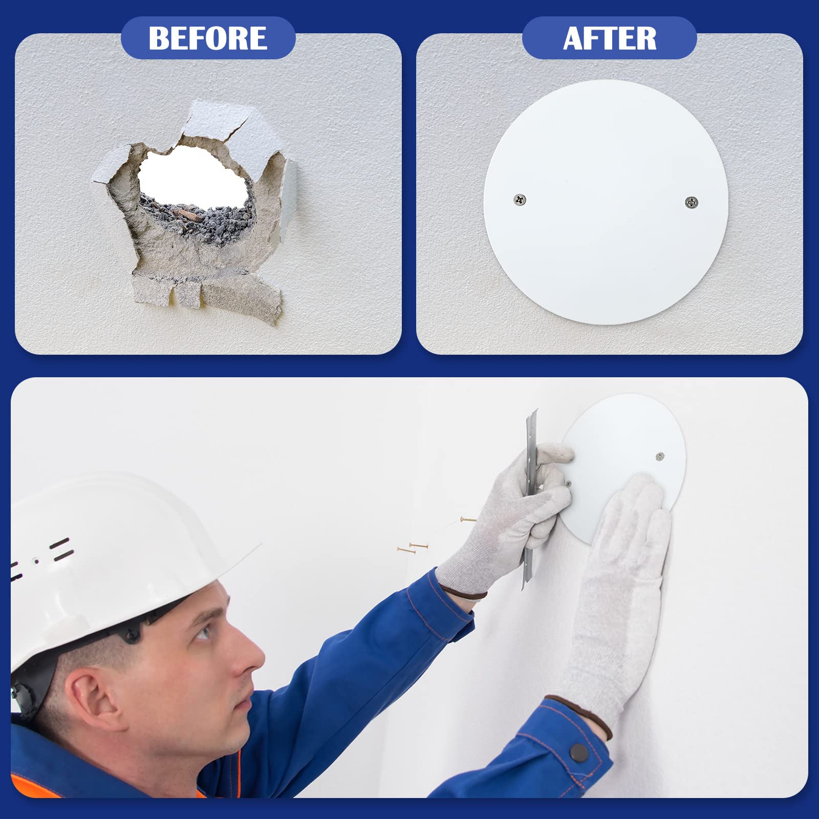 Metal Ceiling Blank Up Cover 5 Inch White Round Ceiling Cover Plate with 10 Mounting Screws to Cover Round/Octagon Box Openings in Ceilings or Walls (3 Pack, 3.5 Inch Holes Spaced)