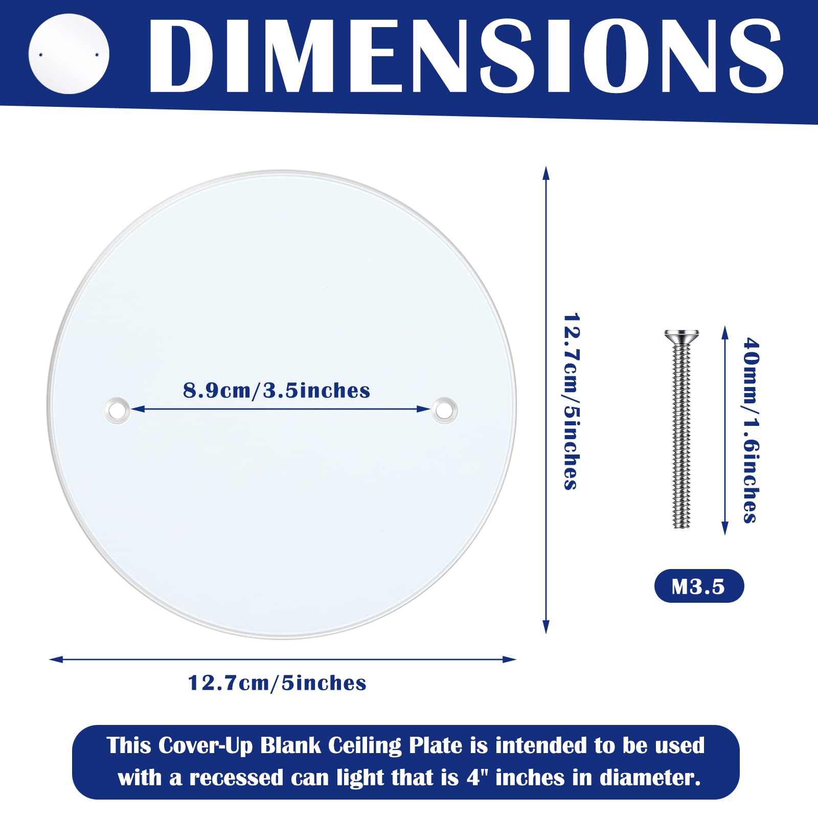 Metal Ceiling Blank Up Cover 5 Inch White Round Ceiling Cover Plate with 10 Mounting Screws to Cover Round/Octagon Box Openings in Ceilings or Walls (3 Pack, 3.5 Inch Holes Spaced)