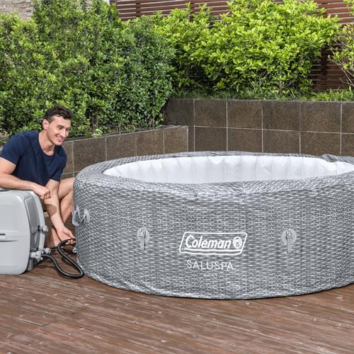 Coleman SaluSpa Sicily AirJet 7 Person Inflatable Hot Tub Round Portable Outdoor Spa with 180 Soothing AirJets and Insulated Cover, Gray