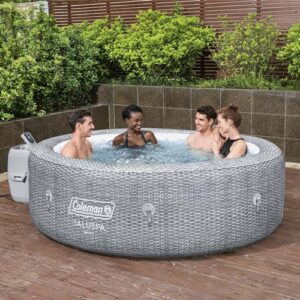 Coleman SaluSpa Sicily AirJet 7 Person Inflatable Hot Tub Round Portable Outdoor Spa with 180 Soothing AirJets and Insulated Cover, Gray