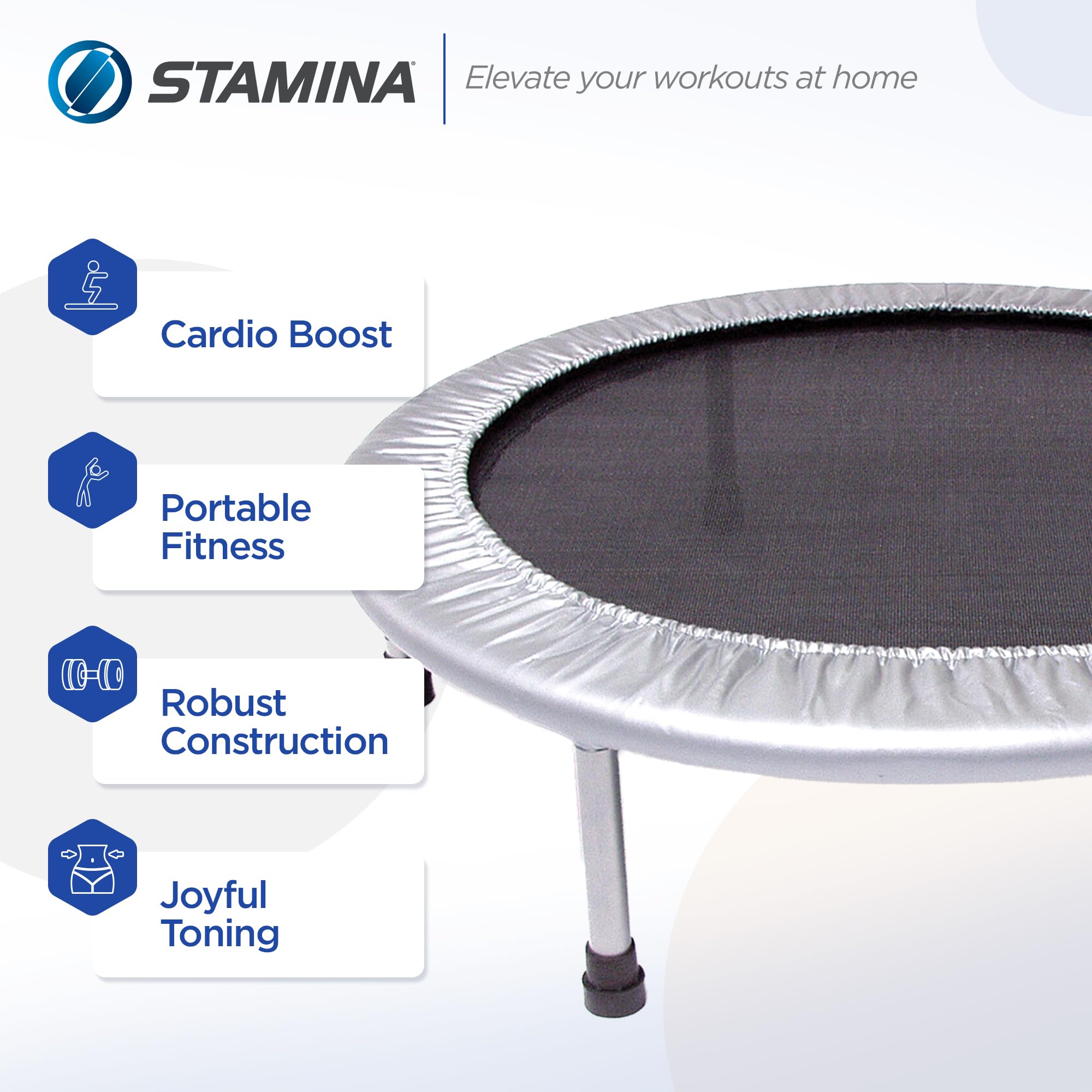 STAMINA Folding Trampoline - 36 inch Exercise Rebounder, Outdoor and Indoor Trampoline, Exercising Equipment At Home, Recreational Trampolines