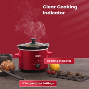 KOOC Small Slow Cooker, 2-Quart, Free Liners Included for Easy Clean-up, Upgraded Ceramic Pot, Adjustable Temp, Nutrient Loss Reduction, Stainless Steel, Red, Round