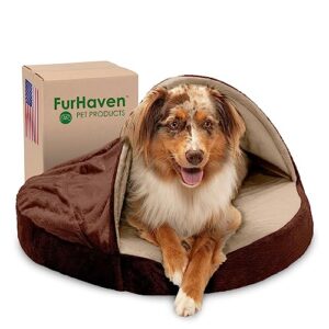 Furhaven 26" Round Orthopedic Dog Bed for Medium/Small Dogs w/ Removable Washable Cover, For Dogs Up to 30 lbs - Microvelvet Snuggery - Espresso, 26-inch