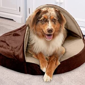 Furhaven 26" Round Orthopedic Dog Bed for Medium/Small Dogs w/ Removable Washable Cover, For Dogs Up to 30 lbs - Microvelvet Snuggery - Espresso, 26-inch