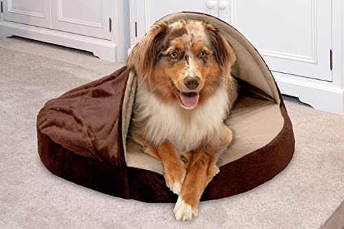 Furhaven 26" Round Orthopedic Dog Bed for Medium/Small Dogs w/ Removable Washable Cover, For Dogs Up to 30 lbs - Microvelvet Snuggery - Espresso, 26-inch