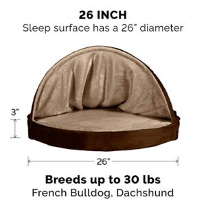 Furhaven 26" Round Orthopedic Dog Bed for Medium/Small Dogs w/ Removable Washable Cover, For Dogs Up to 30 lbs - Microvelvet Snuggery - Espresso, 26-inch