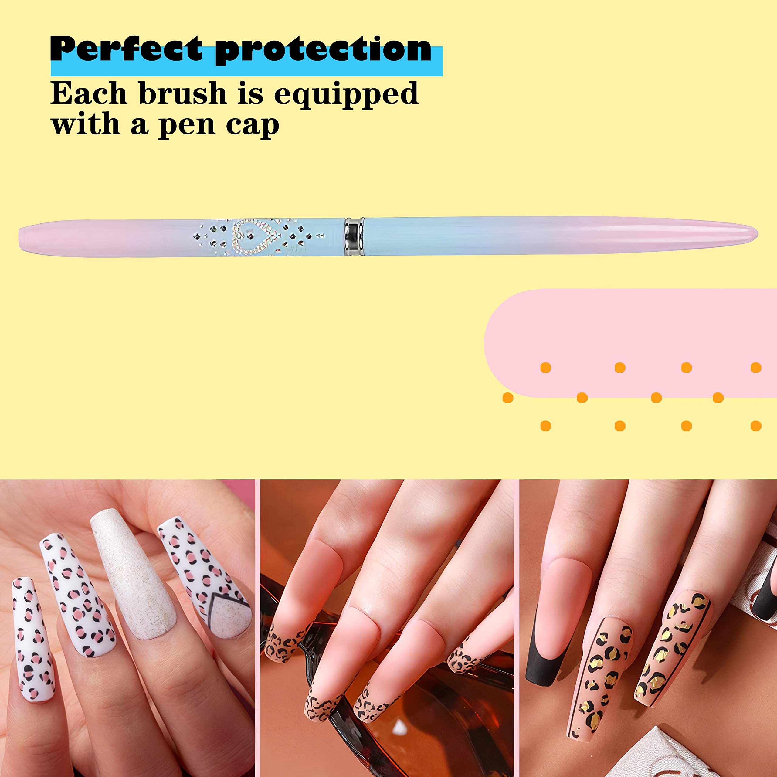 CONHENI Nail Polish Clean Up Brush, Nail Polish Remover Brush, Round&Angled&Flat Acetone Resistant Fingernail Brushes For Cleaning Up Polish Mistakes On The Edges And Designs.