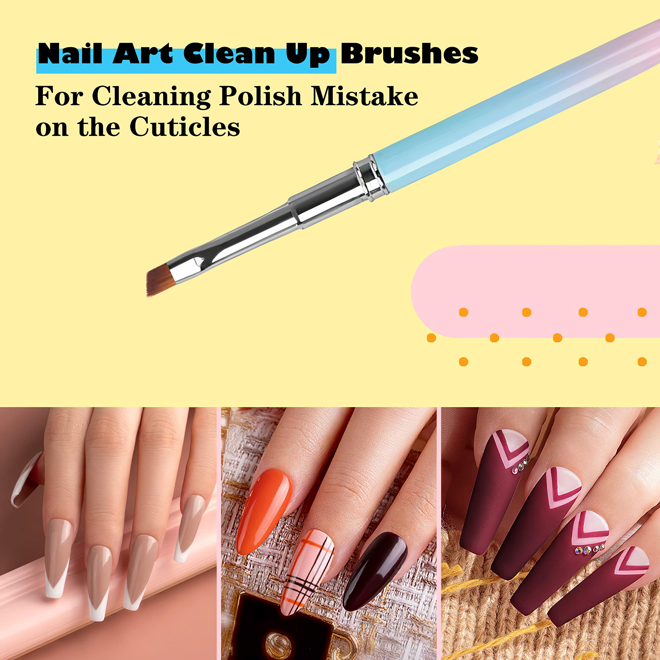 CONHENI Nail Polish Clean Up Brush, Nail Polish Remover Brush, Round&Angled&Flat Acetone Resistant Fingernail Brushes For Cleaning Up Polish Mistakes On The Edges And Designs.