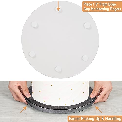 BOARDS+ 12 Pack Cake Drums in 2 Sizes (10, 12 Inch) & in 3 Colors (White, Black, Gold) | 1/2" Thick Cake Board Rounds, Sturdy & Greaseproof | Free Prop Up Tools | Perfect for Heavy/Tiered Cakes