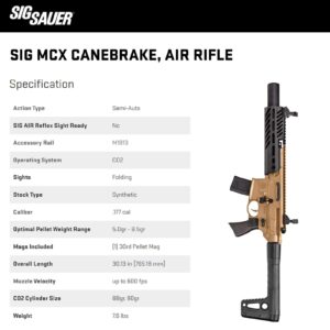 SIG SAUER MCX Rattler .177 Cal CO2 Semi-Auto Pellet Rifle with Flip-Up Sights and 30-Round Magazine