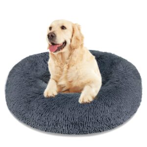 Calming Dog Bed Cat Bed, Washable Round Dog Bed - 23/30/36 inches Anti-Slip Faux Fur Donut Cuddler Cat Bed for Small Medium Large Dogs - Fits up to 25/45/100 lbs - Waterproof Bottom