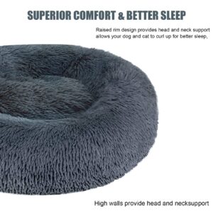 Calming Dog Bed Cat Bed, Washable Round Dog Bed - 23/30/36 inches Anti-Slip Faux Fur Donut Cuddler Cat Bed for Small Medium Large Dogs - Fits up to 25/45/100 lbs - Waterproof Bottom