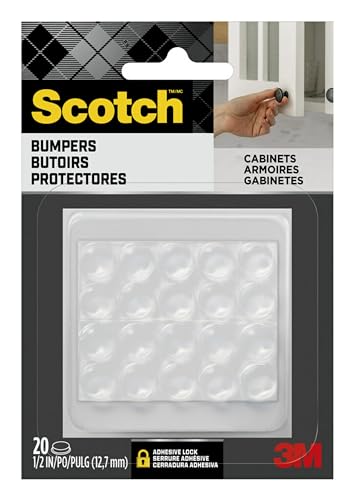 Scotch Clear Adhesive Bumper Pads 20 PCS, Self-Stick Rubber Pads 1/2" round, Cabinet Door Rubber Bumpers, Designed to Protect Cabinets and Drawers, Sound Dampening, Transparent (SP950-NA)