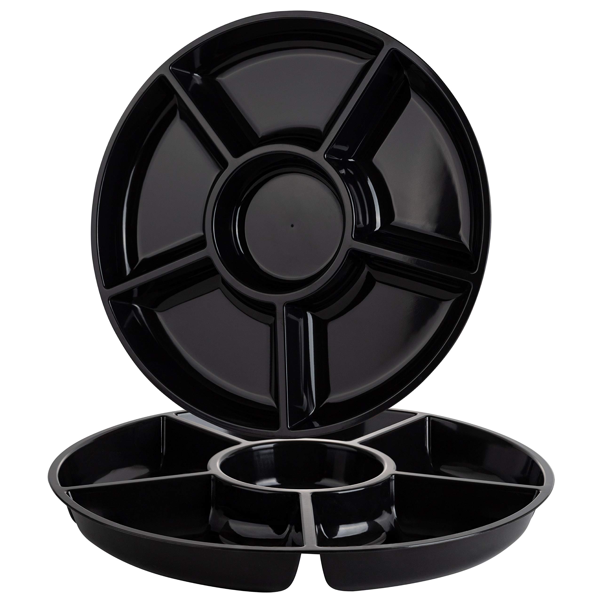 Plasticpro 6 Sectional Round Plastic Serving Tray/Platter (2, Black)