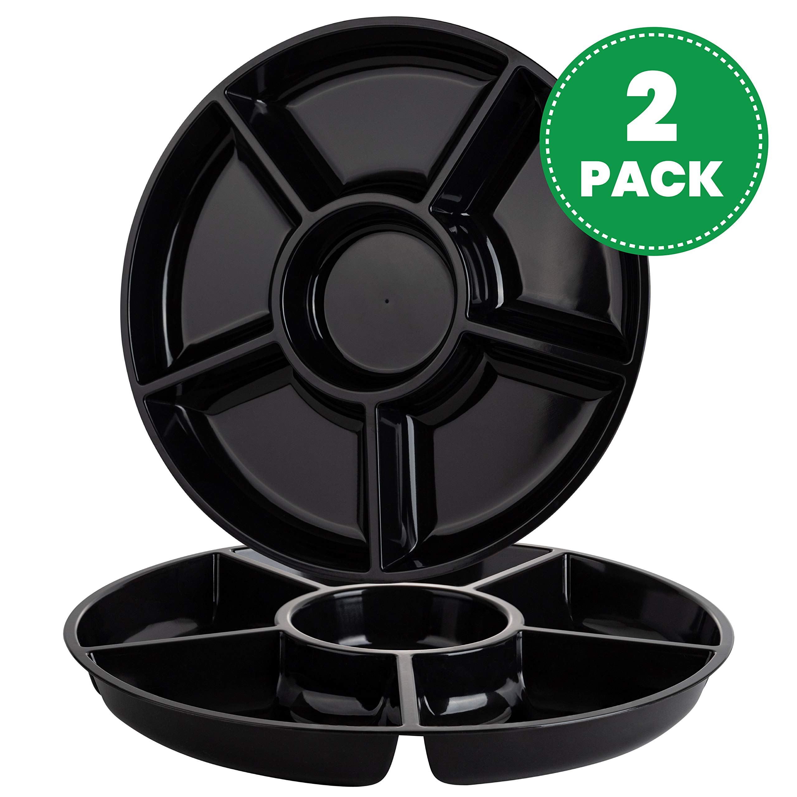 Plasticpro 6 Sectional Round Plastic Serving Tray/Platter (2, Black)