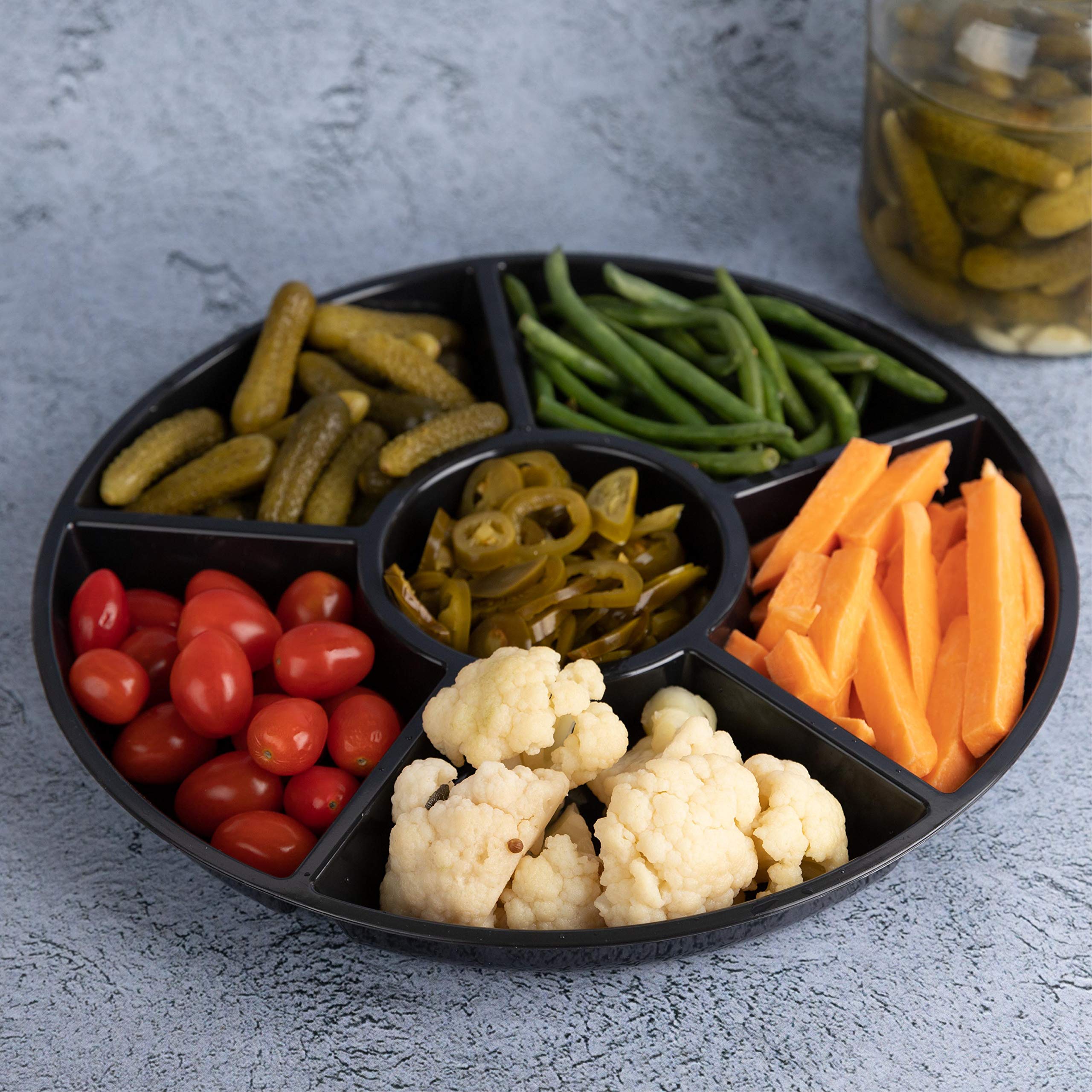 Plasticpro 6 Sectional Round Plastic Serving Tray/Platter (2, Black)