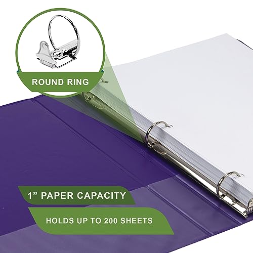 Samsill Earth’s Choice Biobased Durable Fashion Color 3 Ring View Binder, 1 Inch Round Ring, Up to 25% Plant Based Plastic, USDA Certified Biobased, Purple, Value Two Pack