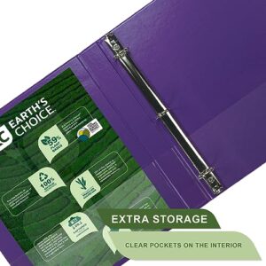 Samsill Earth’s Choice Biobased Durable Fashion Color 3 Ring View Binder, 1 Inch Round Ring, Up to 25% Plant Based Plastic, USDA Certified Biobased, Purple, Value Two Pack