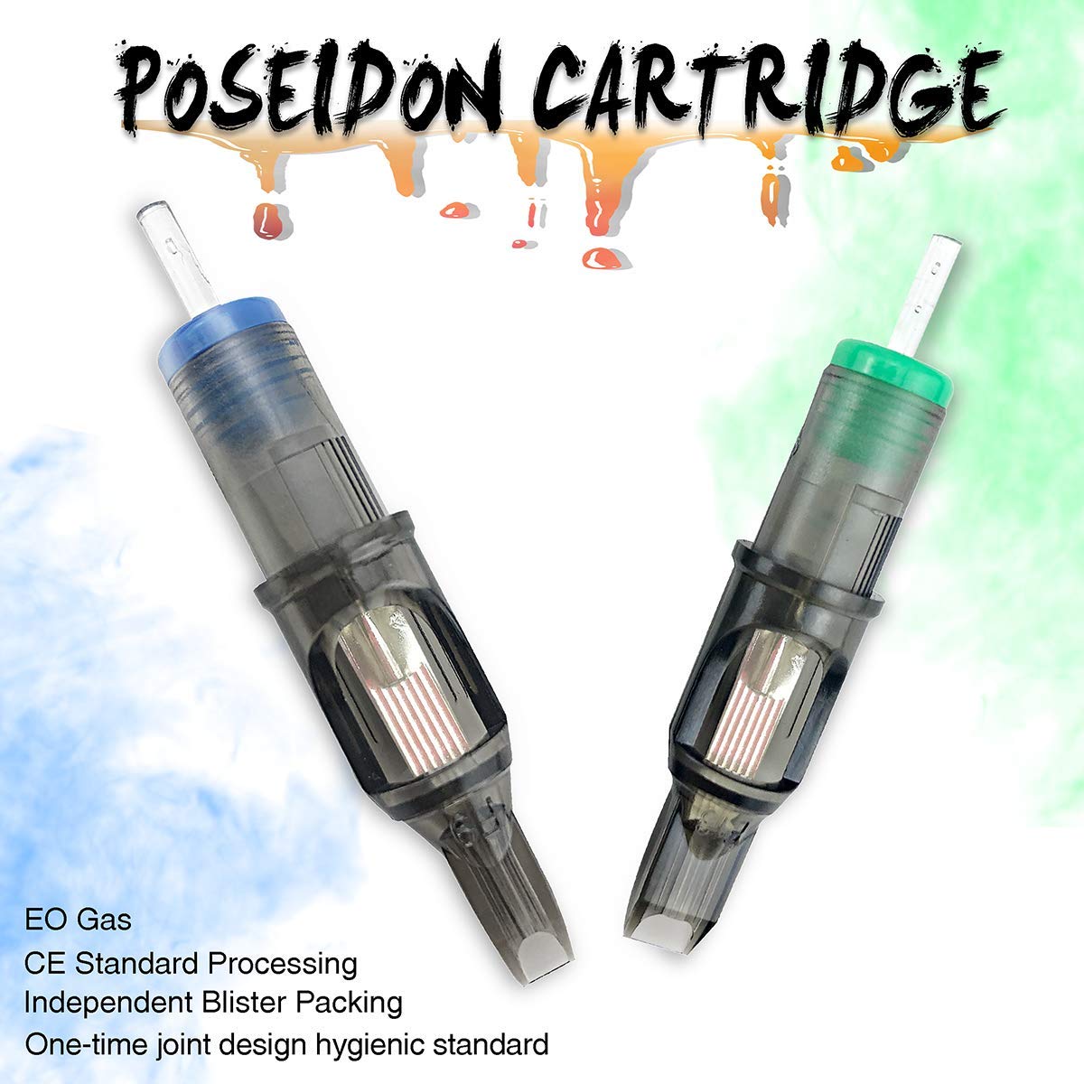 Poseidon Tattoo Cartridge Needles 50Pcs Assorted Mixed Size Round Liner Shader Magnum Curved/Round Mag 5rl 7rl 9rl 5rs 7rs 9rs 15m1 21m1 15cm 21cm Disposable Membrane Tattoo Needles