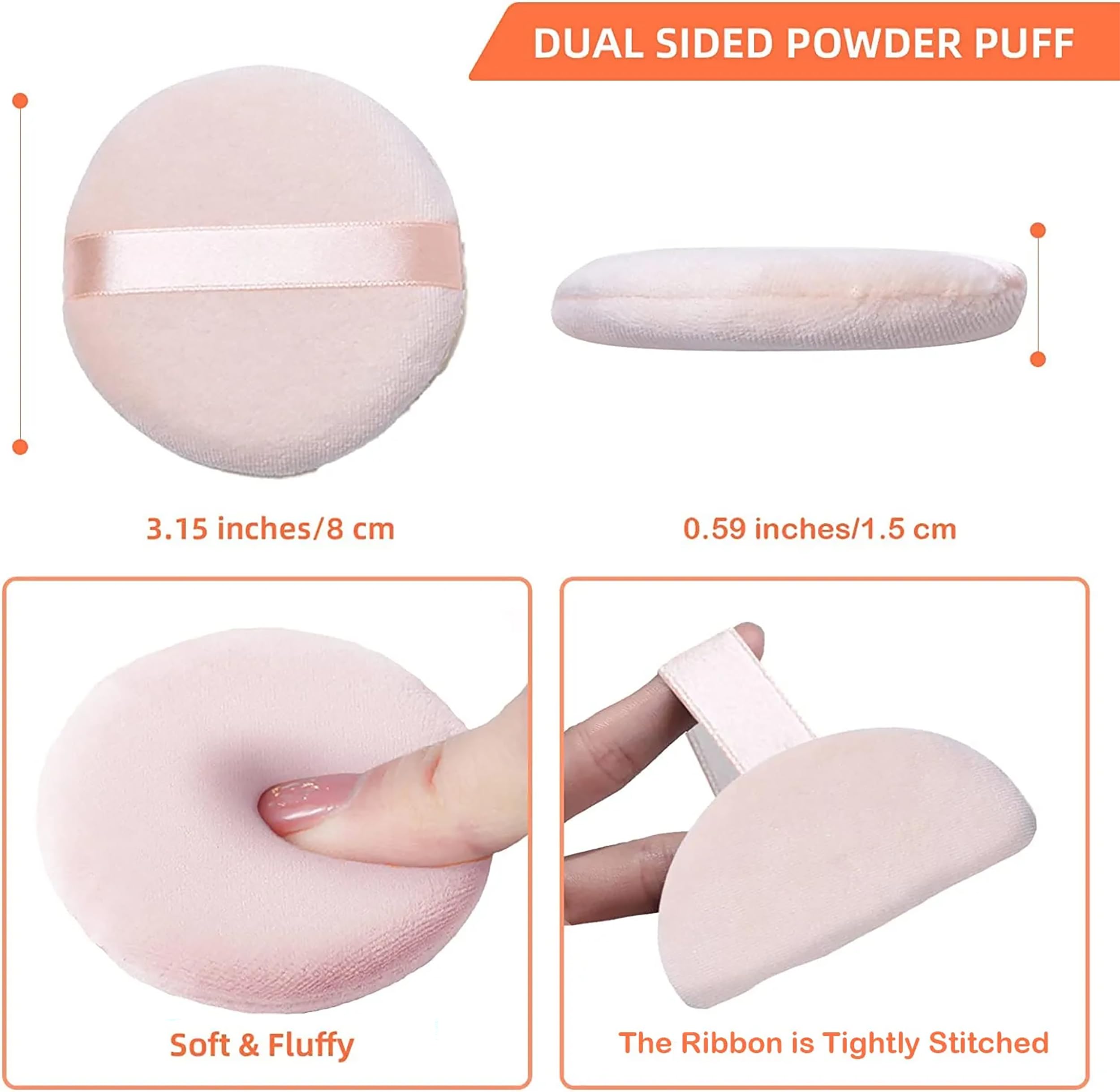 10 Pieces Pure Cotton Powder Puff, Makeup Puff for Powder Foundation, 3.15-inch Normal Size with Strap, Blending for Loose Powder Mineral Powder Body Powder Wet Dry Makeup Tool