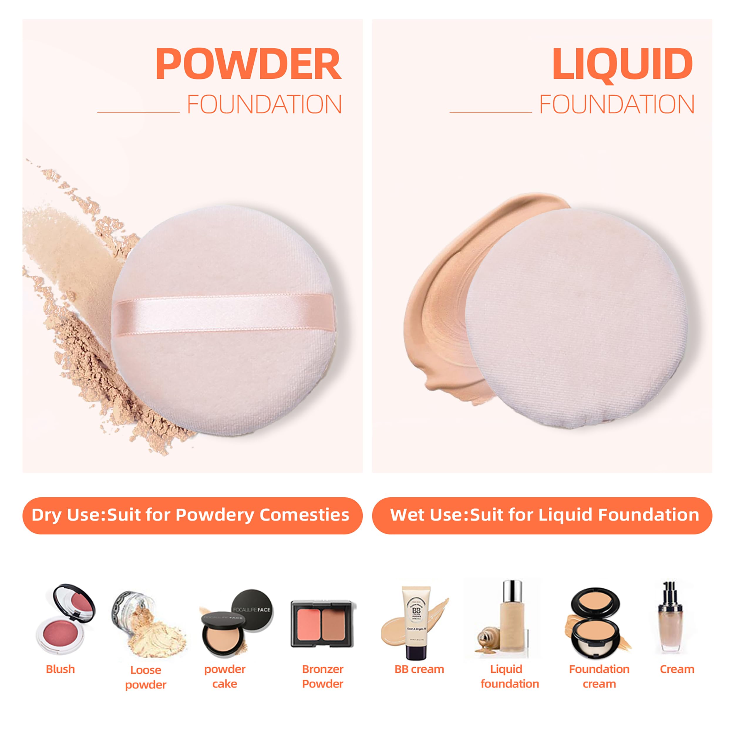 10 Pieces Pure Cotton Powder Puff, Makeup Puff for Powder Foundation, 3.15-inch Normal Size with Strap, Blending for Loose Powder Mineral Powder Body Powder Wet Dry Makeup Tool