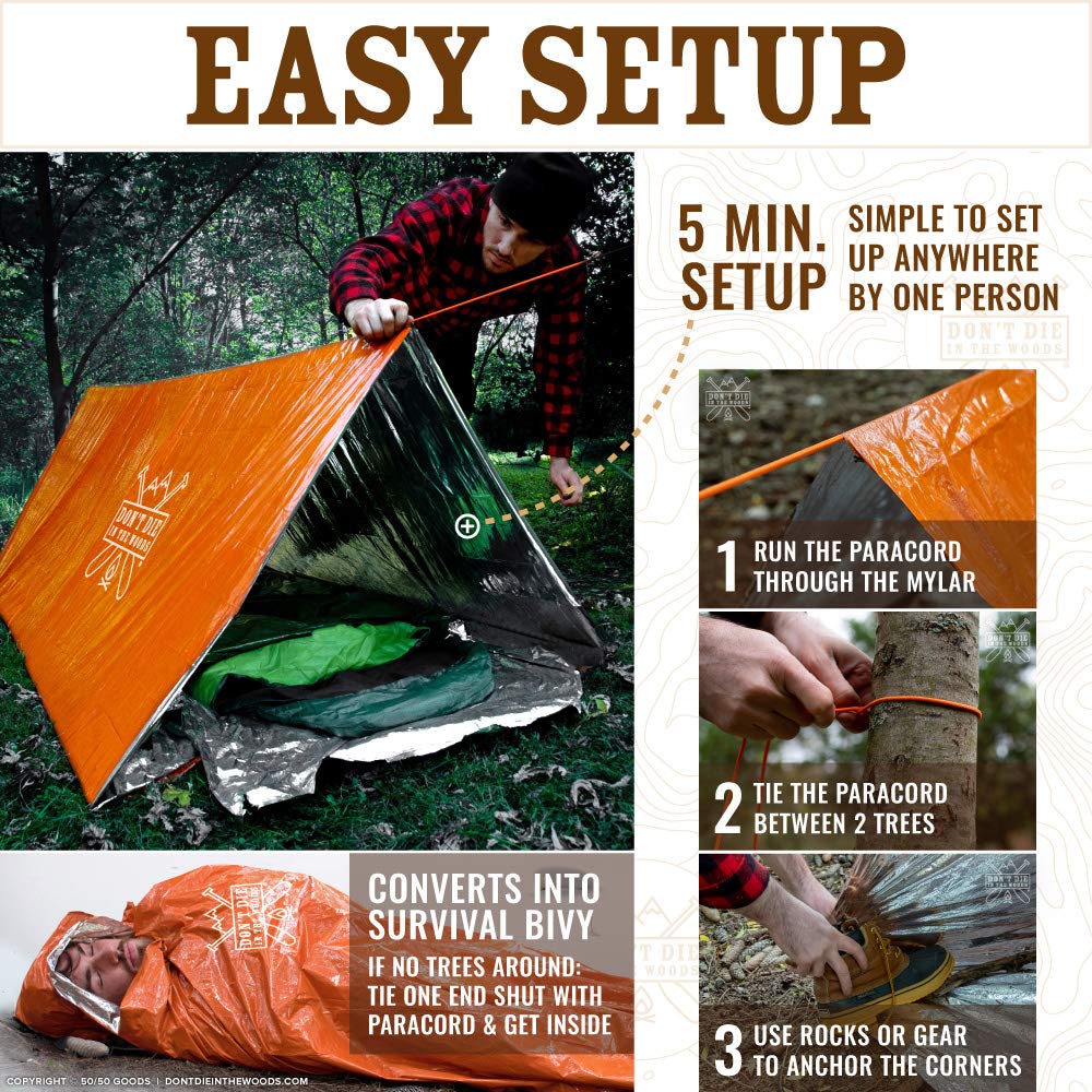 World's Toughest Ultralight Survival Tent • 2 Person Mylar Emergency Shelter Tube Tent + Paracord • Year-Round All Weather Protection for Hiking, Camping, & Outdoor Survival Kits (Camo)