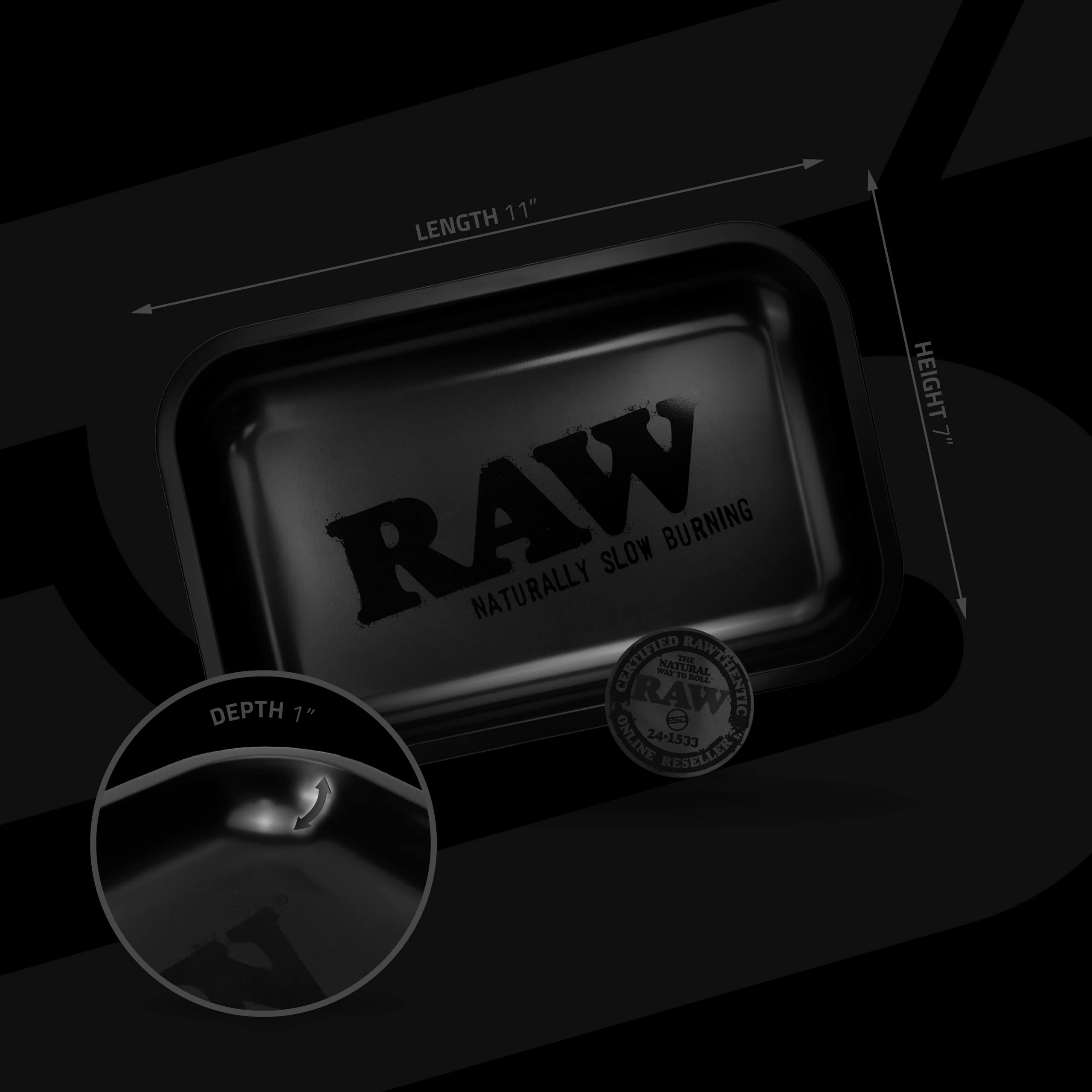 RAW Matte Black Murder'd Cigarette Rolling Tray | Size - Small | Elegant and Sleek Black on Black Finish with Smooth Rounded Edges