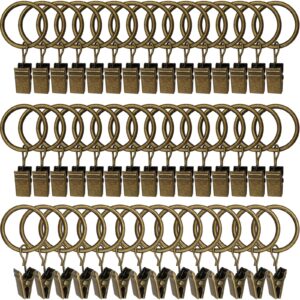 LLPJS 44 Pack Curtain Rings with Clips, Curtain Clip Rings Hooks, Bow Hanger Clips for Hanging Drapery Drapes Bows, Ring 1 inch Interior Diameter, Fits up to 5/8" Rod, Bronze