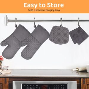 IXO 6Pcs Oven Mitts and Pot Holders, 500°F Heat Resistant Oven Mitts with Kitchen Towels Soft Cotton Lining and Non-Slip Silicone Surface Safe for Baking, Cooking, BBQ