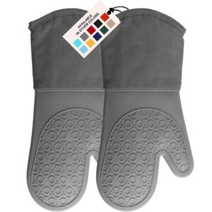 homwe silicone oven mitt, oven mitts with quilted liner, heat resistant pot holders, slip resistant flexible oven gloves, gray, 1 pair, 13.7 inch