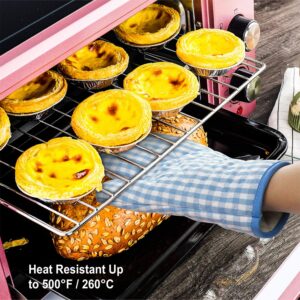 Kitchen Oven Mitt and Pot Holders, 5 pcs Heat Resistant Vintage Cotton Gingham Oven Mitts and Potholders Hot Pads Mats Coasters Set for Cooking Baking (Blue Set)