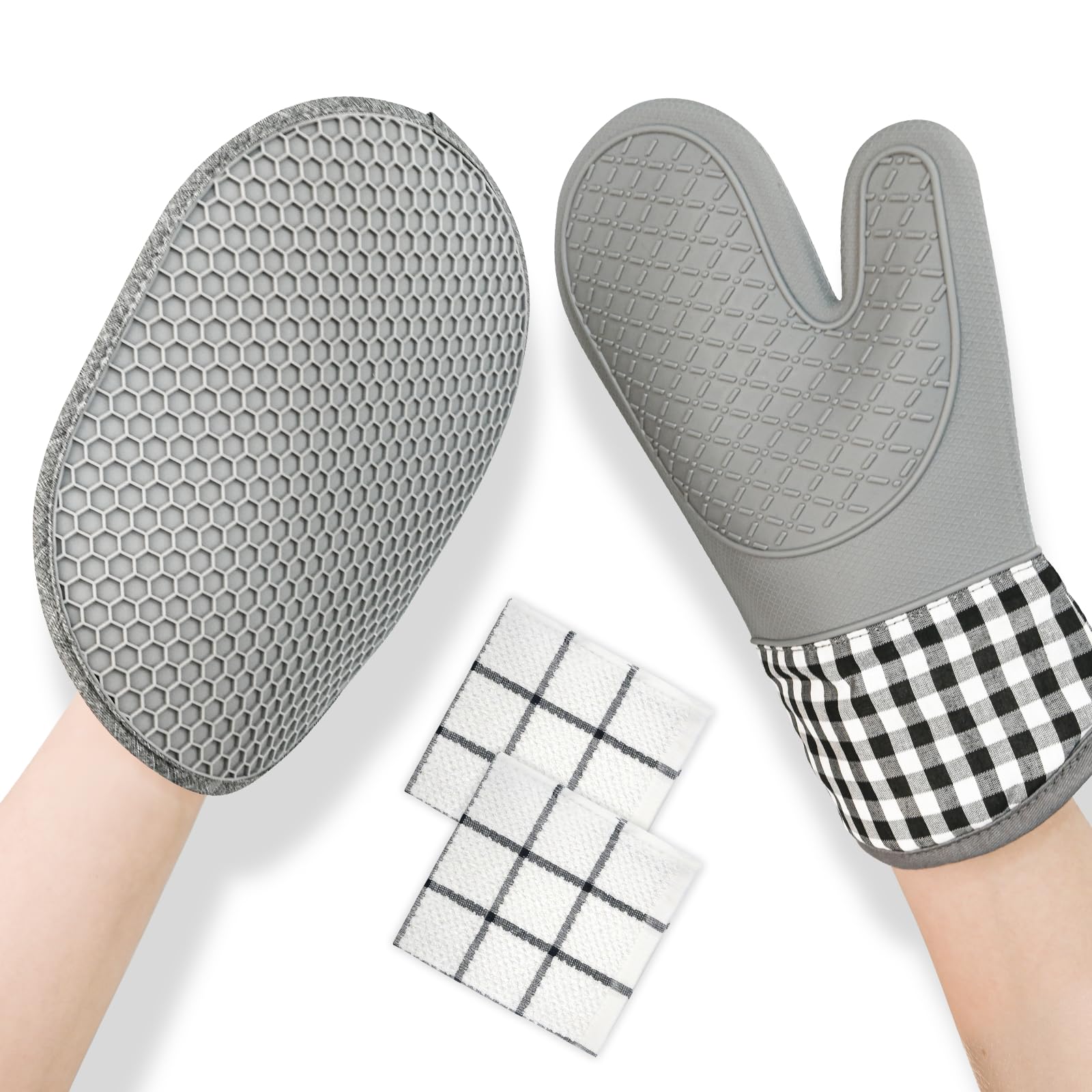 JAOBHAHY Oven Mitts Set, Silicone Oven Mitts and Pot Holders Sets with Hot Pads and Oven Mitts Heat Resistant, 4pcs Bakeware Set for Oven Kitchen Cooking