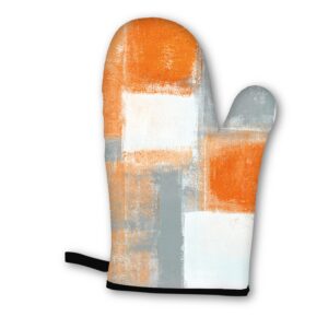 Orange Grey Oven Mitts and Pot Holders Sets of 4 Modern Abstract Art Oven Mitts Oven Gloves Pot Holders and Oven Mitts for Kitchen Baking Cooking Grilling (Orange)