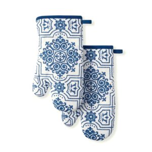 Martha Stewart Printed Oven Mitt Set, 7"x13", Strie Medallion