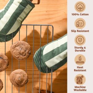 Folkulture Mini Oven Mitts Heat Resistant 5.75" x9", Set of 2 Short Oven Mitts with Hanging Loop, 100% Cotton Oven Gloves or Kitchen Mittens, Small Oven Mitt Set or Silicone Oven Mits (Matcha)